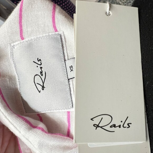 Rails Whitney Pineapple Stripe Linen Blend Button-Up Shirt XS White & Pink NWT - Picture 8 of 12
